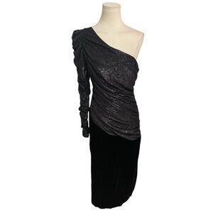 vintage Samir Black Velvet Rainbow Sparkle One-Shoulder Dress 70’s 80’s 9 10 8 7